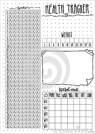 Health Tracker. Cute Organizer page Vector Illustration