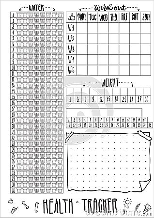 Health Tracker. Cute Organizer page. Stock Photo