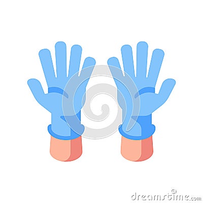 Two hands in medical gloves flat illustration. Open palms in blue gloves Vector Illustration