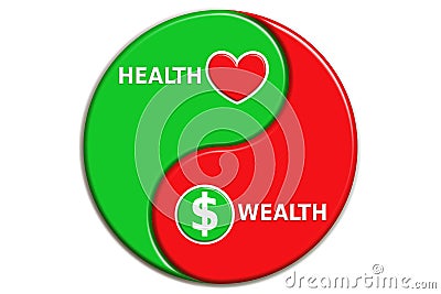 Health is wealth concept illustration. Heart, and dollar shape in a ying yang. A design in green and red Cartoon Illustration