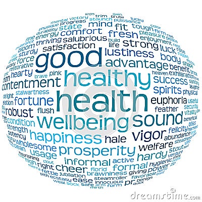 Health and wellbeing tag or word cloud Stock Photo