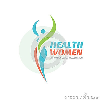 Health women - vector logo template. Healthy sign. Beauty salon symbol. Fitness woman concept illustration. Human character. Vector Illustration