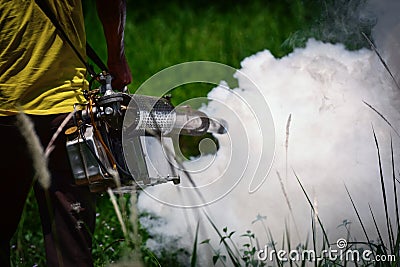 Health worker Fumigation fogging hygiene prevention of coronavirus or covid-19 outbreak Stock Photo