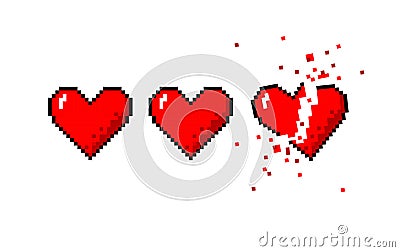 Healthbar of hearts and one broken heart Vector Illustration