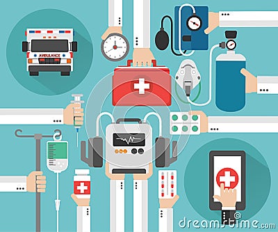 Healthcare Ambulance online concept design flat Vector Illustration