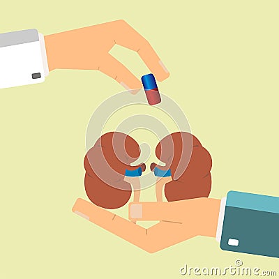 Healthcare concept. Doctor`s hand give medical pill for treatmen Cartoon Illustration