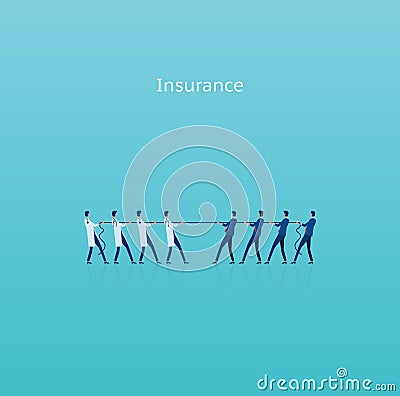 Vector of businessmen pulling rope with group of doctors Stock Photo