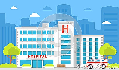 Medical institution. Hospital building. City ambulance medical care. Vector Illustration