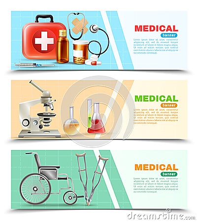 Healthcare Flat Medical Horizontal Banners Set Vector Illustration