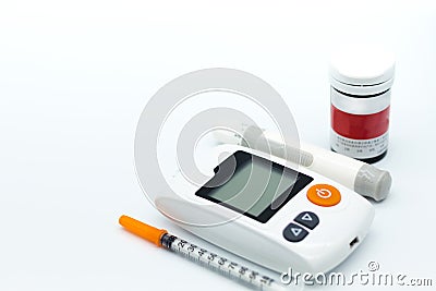 Healthcare: Glucose meter and syringe. Image use for medicine, diabetes, glycemic, health care, people concept background Stock Photo