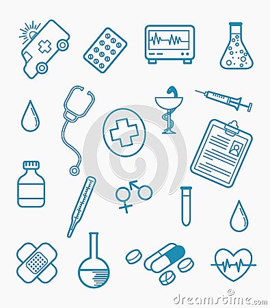 Healthcare line style medical doodle set collection with flat cartoon style - Cartoon Illustration