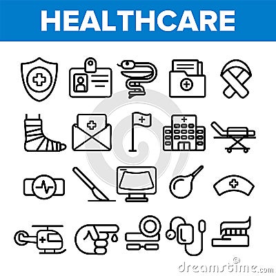 Healthcare Linear Vector Icons Set Thin Pictogram Vector Illustration