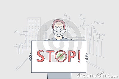 Healthcare, manifestation, infection, coronavirus, activism concept. Vector Illustration