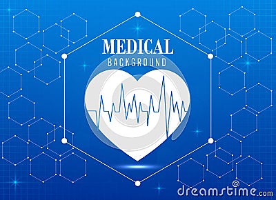 Healthcare and medical background with hexagonal geometric shapes life line Vector Illustration