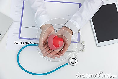 Healthcare and medical concept, Closeup stethoscope ,injection needle and heart on medical treatment chart Stock Photo