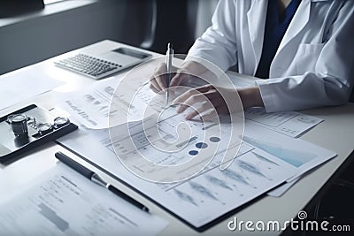 Healthcare and Medical insurance business virtual graph data and growth AI generated Stock Photo