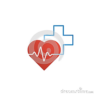 Healthcare and medical logo and icon concept, heart and cross, pulse line Vector Illustration