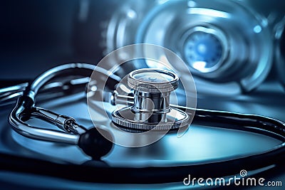 Healthcare and medicine concept. Healthcare insurance. Medical examination service. Stethoscope Heart. Wellness message Stock Photo