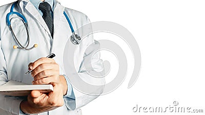 Healthcare And Medicine. Doctor Writes Data Into Medical History isolated on white background Stock Photo