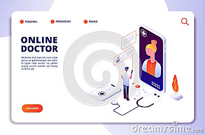 Healthcare online pharmacy isometric concept. Internet drugstore. Medical diagnosis in hospital. Doctor online vector Vector Illustration