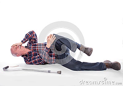 Healthcare, pain, stress and age concept. Senior man suffering from knee pain Stock Photo