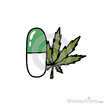 healthcare pharmacy medical cannabis doodle icon, vector color line illustration Vector Illustration