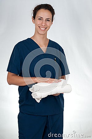 Healthcare professional in blue scrubs Stock Photo