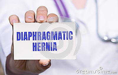 The healthcare professional is holding a diaphragmatic hernia card Stock Photo