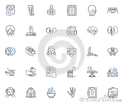 Healthcare services line icons collection. Medical, Wellness, Patient, Hospital, Care, Insurance, Pharmacist vector and Vector Illustration