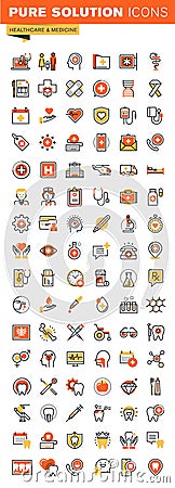 Healthcare thin line flat design web icons collection Vector Illustration