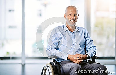 Healthcare, wheelchair and portrait of a man with a disability at a hospital for rehabilitation. Disabled, health Stock Photo