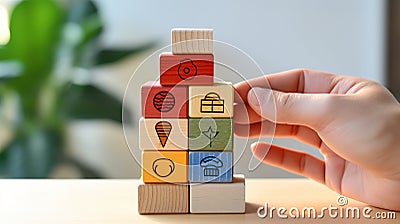 Healthcare. Wooden Blocks - Doctors Hand, Medical Services Search, Health Insurance Stock Photo