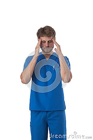 Healthcare worker with headache Stock Photo