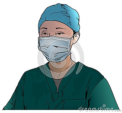 Healthcare Worker Wearing Medical Face Mask Vector Illustration