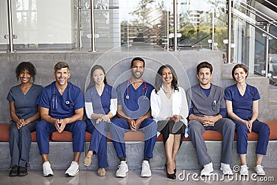 Healthcare workers sitting together in a modern hospital Stock Photo