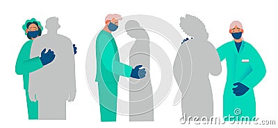 Healthcare workers supports and comforts the patient, compassion, reports something sad Vector Illustration