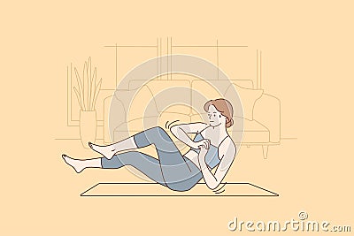 Healthy active lifestyle, training at home concept Vector Illustration