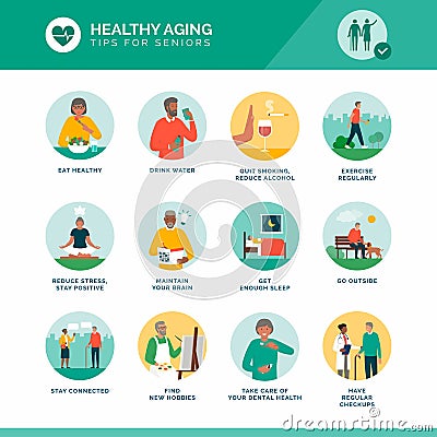 Healthy aging and senior wellness Vector Illustration