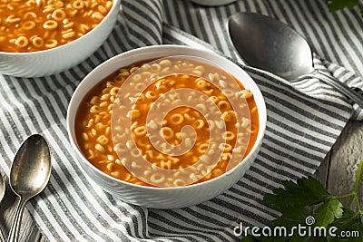 Healthy Alphabet Soup in Tomato Sauce Stock Photo