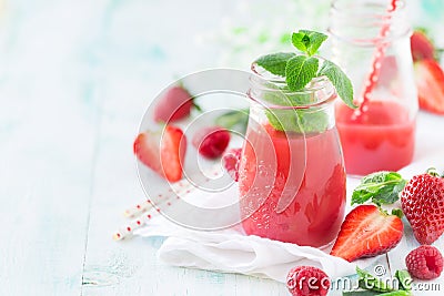 Healthy red fruit smoothie with strawberries Stock Photo