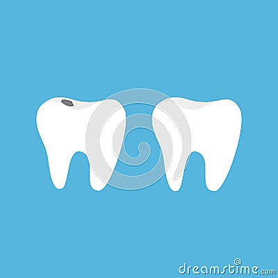 Healthy and bad ill tooth icon set with caries. Oral dental hygiene. Children teeth care. Vector Illustration