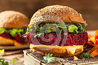Healthy Baked Red Vegan Beet Burger Stock Photo