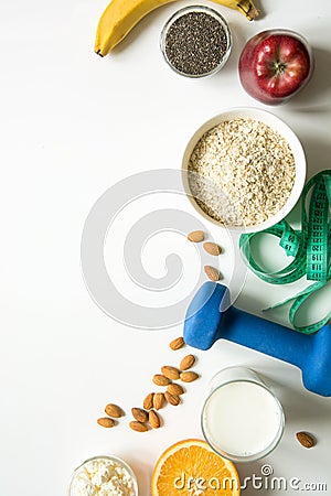 Healthy balance food representation for weight loss. Space for text Stock Photo