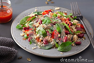 Healthy bean and quinoa salad with spinach, chili Stock Photo