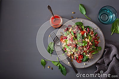 Healthy bean and quinoa salad with spinach, chili Stock Photo