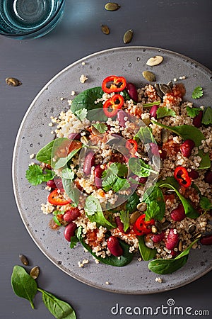 Healthy bean and quinoa salad with spinach, chili Stock Photo