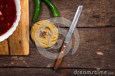 Healthy beetroot soup and mustard Stock Photo