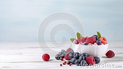 Healthy blueberry and raspberry parfait in a mason jar on a rustic white wood background, generative ai Stock Photo