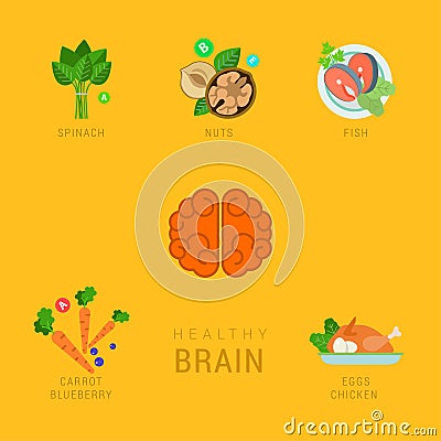 Healthy brain lifestyle flat vector infographic: diet, fitness Vector Illustration
