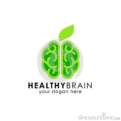 Healthy brain logo design. green brain vector icon Vector Illustration